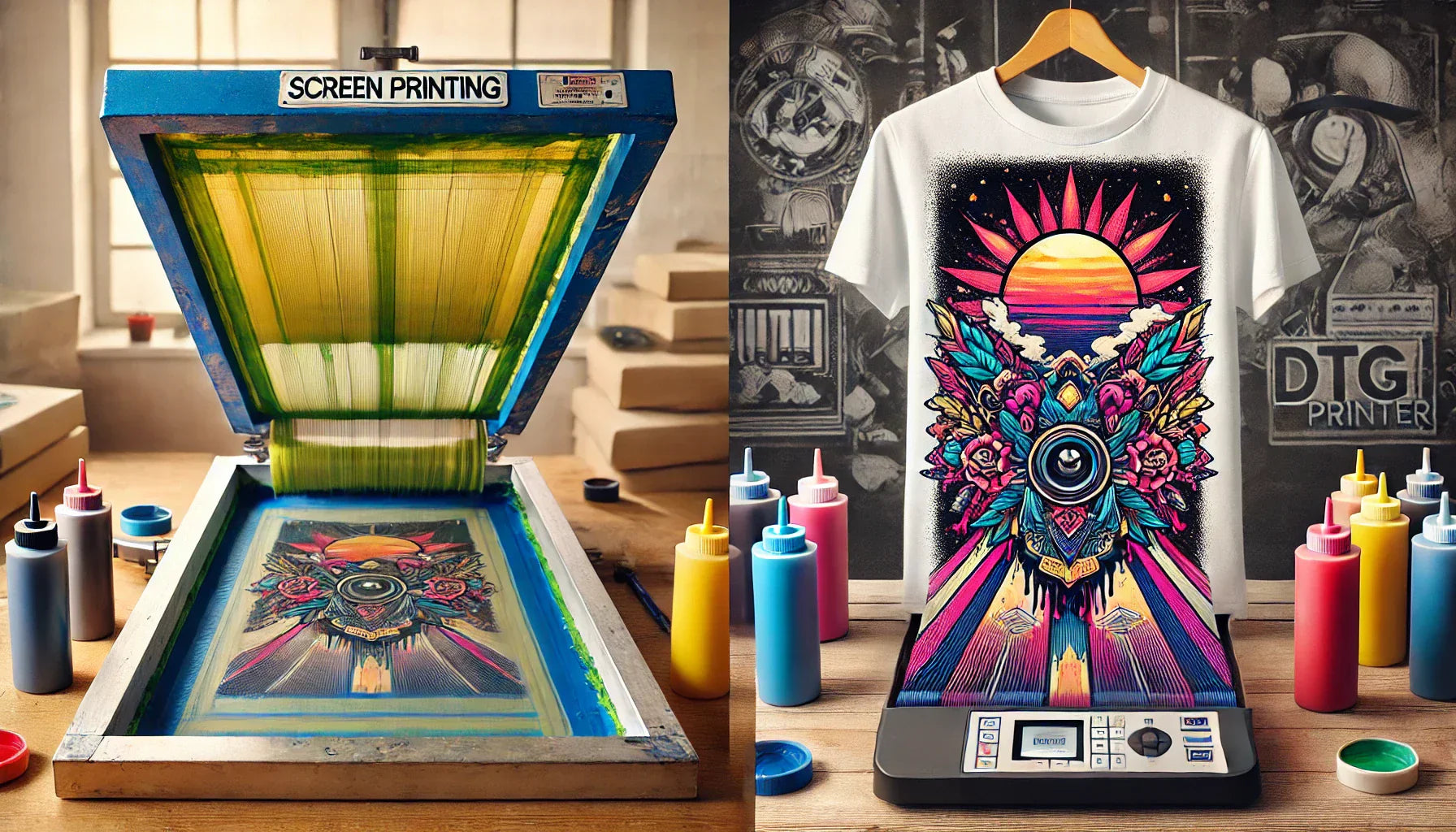 Screen printing or DTG? Discover the pros and cons of each printing method to choose the best option for high-quality, long-lasting graphic tees.