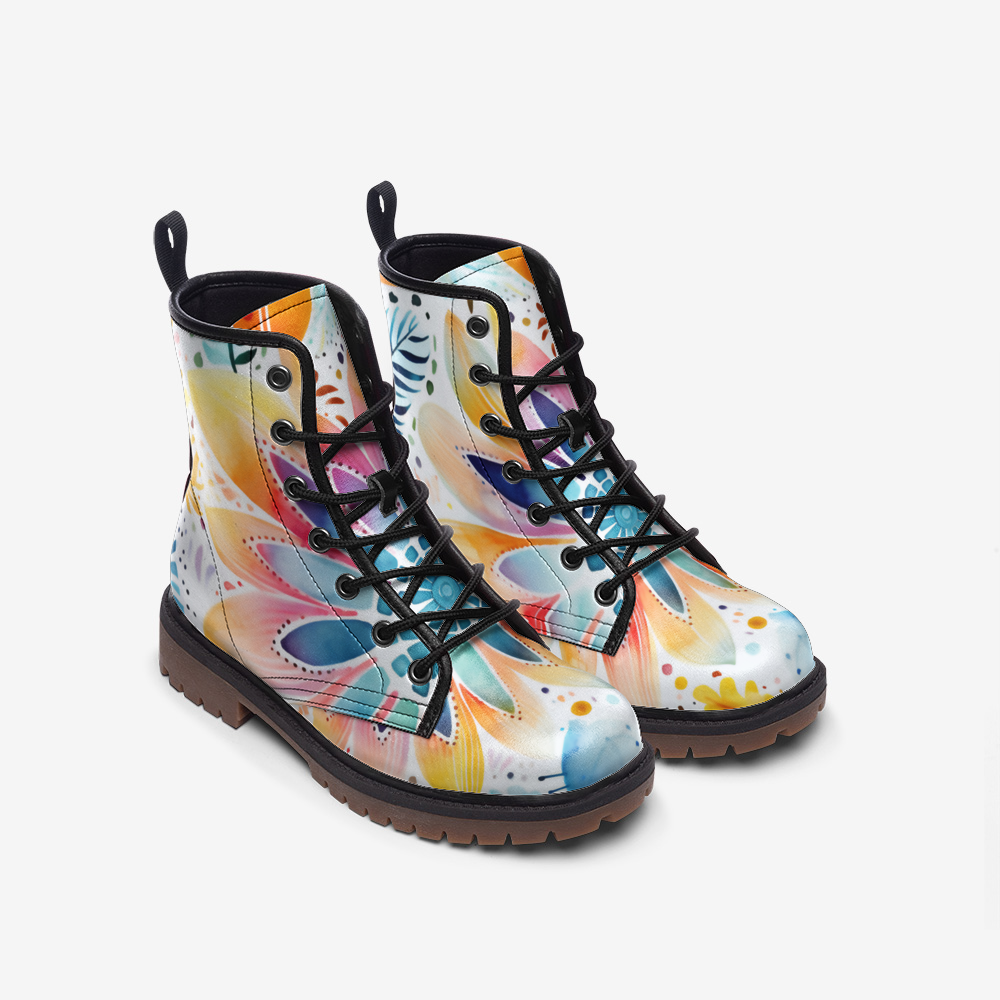 Vibrant Floral Vegan Combat Boots - Bold Eco-Friendly Footwear