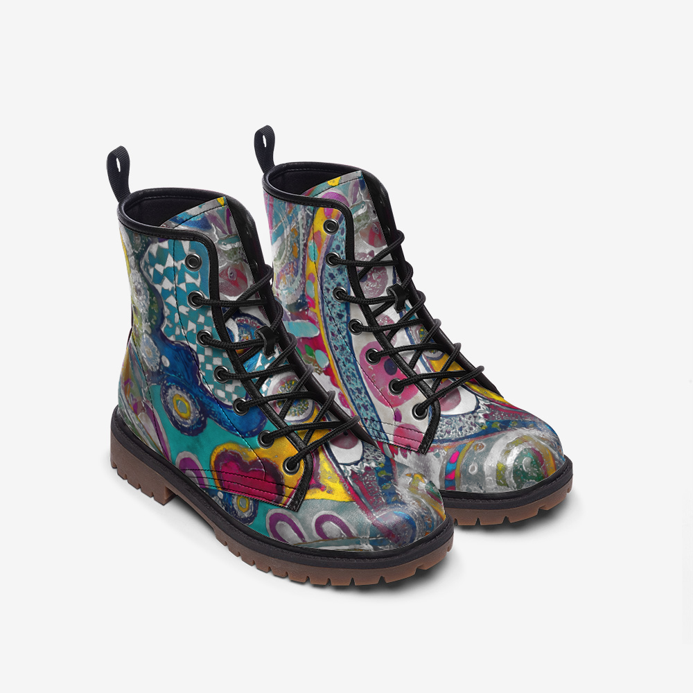 Vibrant Artistic Vegan Combat Boots – Eco-Friendly & Unique Footwear