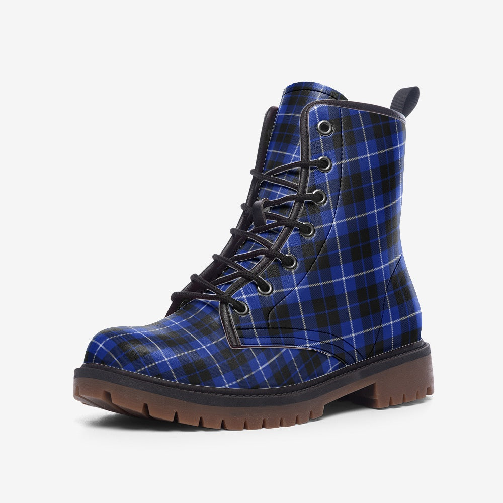 Blue-Black Plaid Combat Boots: Comfort Meets Adventure!