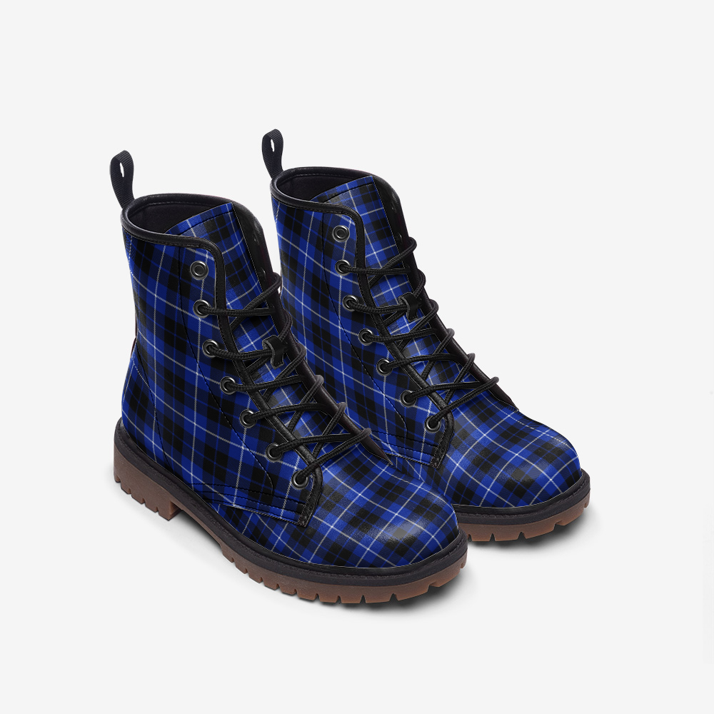 Blue-Black Plaid Combat Boots: Comfort Meets Adventure!