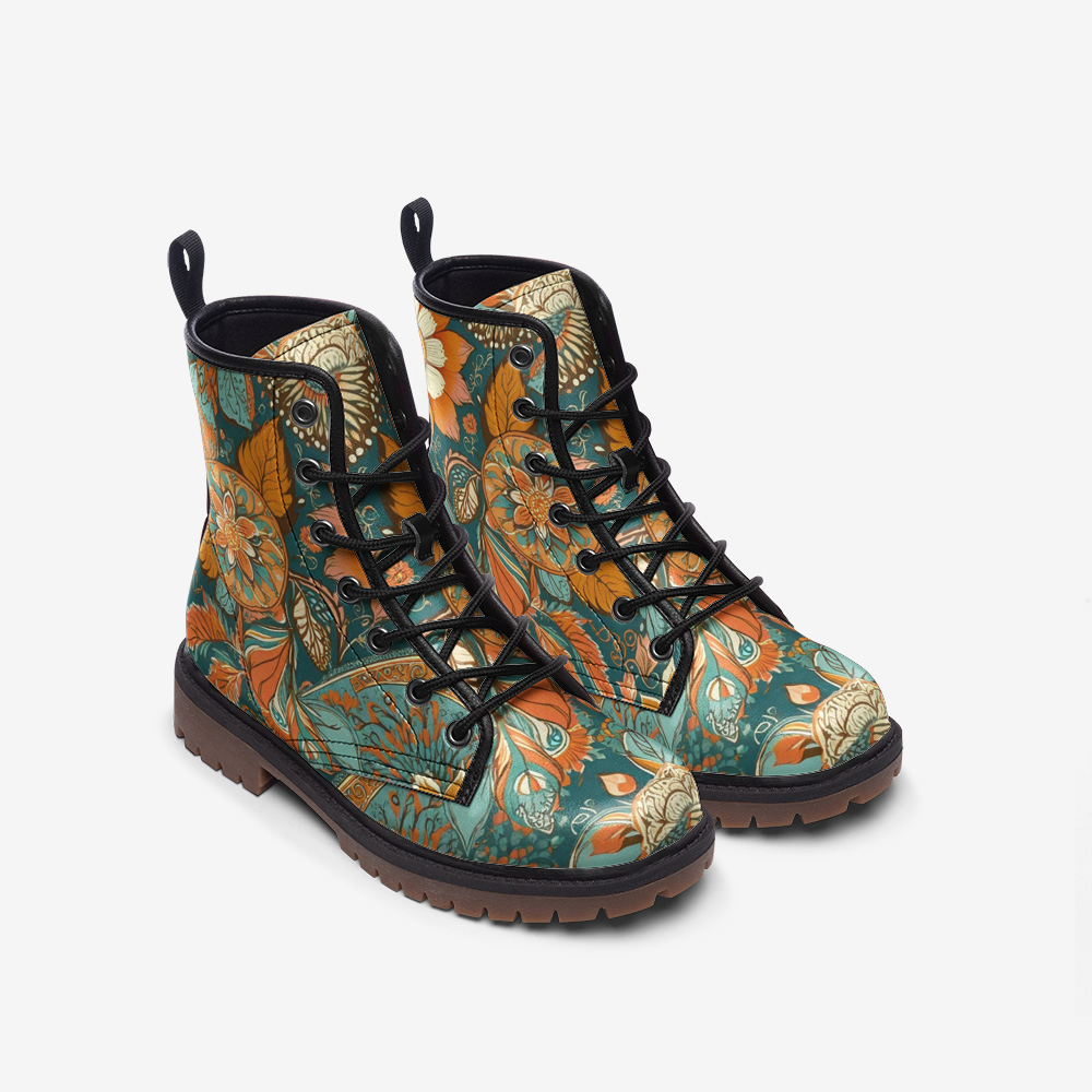 Floral Vegan Combat Boots – Eco-Friendly, Durable