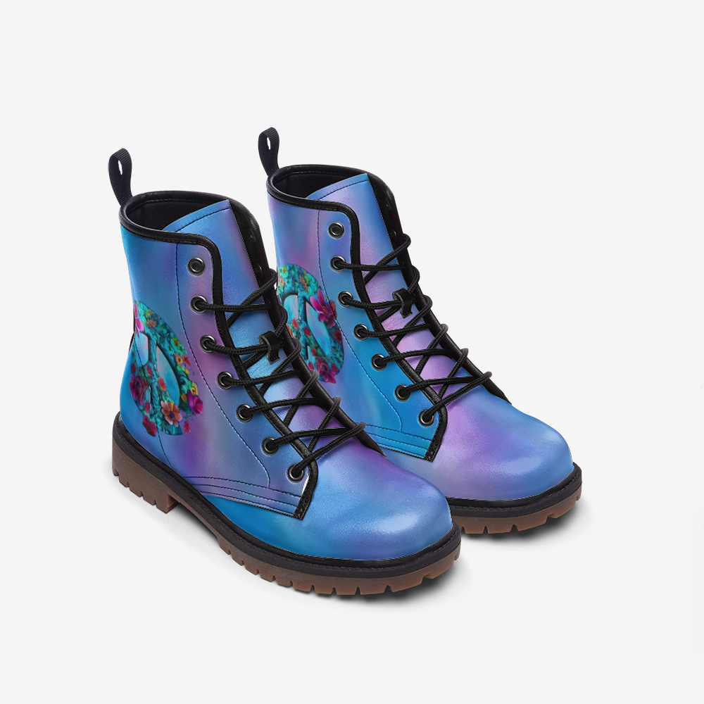 Peace & Floral Vegan Combat Boots – Eco-Friendly and Stylish