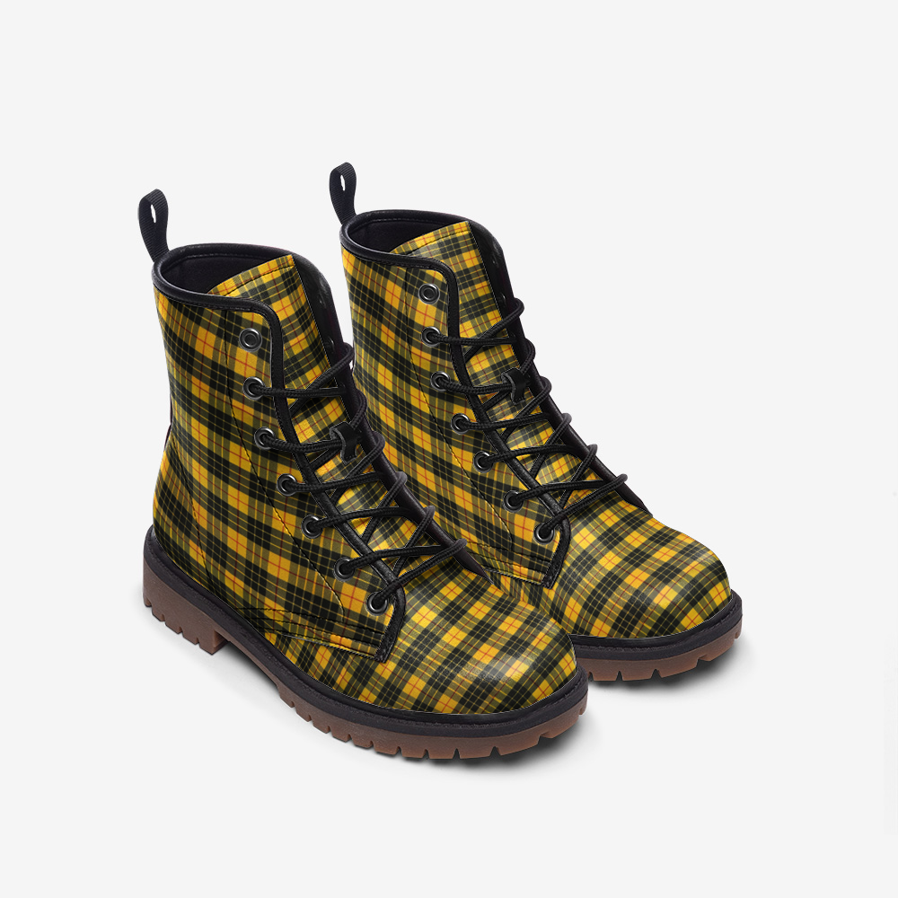 Yellow and Black Plaid Vegan Combat Boots