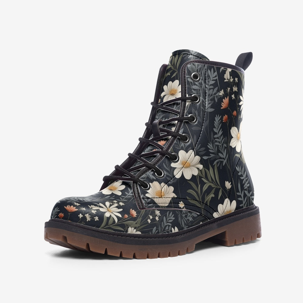 Explore the enchanting Cottagecore Floral Vegan Combat Boots. Made from eco-friendly vegan leather, these boots combine sustainability with a timeless cottagecore floral design. Shop now!