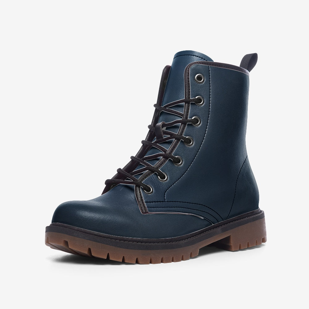 Vegan Combat Boots in deep navy blue – Ethical, bold, and powerful