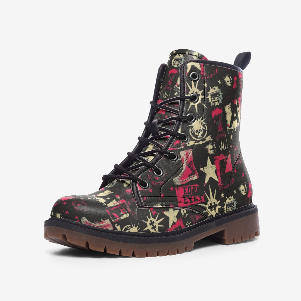 Step up your style with these bold Punk Anarchy Vegan Combat Boots. Featuring vibrant punk designs and made from eco-friendly materials, these boots are perfect for making a rebellious statement. Available in all sizes—order now!