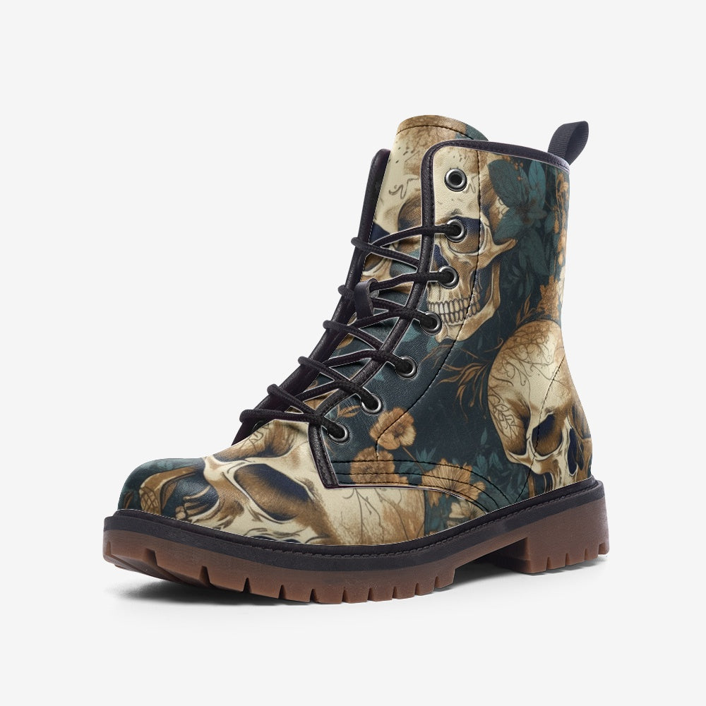 Explore the Skull Floral Vegan Combat Boots, crafted with cruelty-free materials and a bold skull-floral design. Stylish, eco-friendly, and durable. Order now!