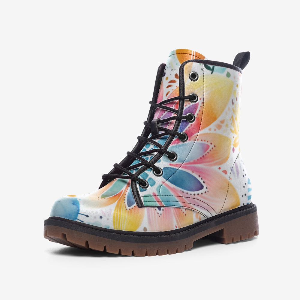 Step into vibrant style with our Floral Vegan Combat Boots. Made from high-quality vegan leather, these colorful boots offer comfort, durability, and eco-conscious fashion. Shop now!