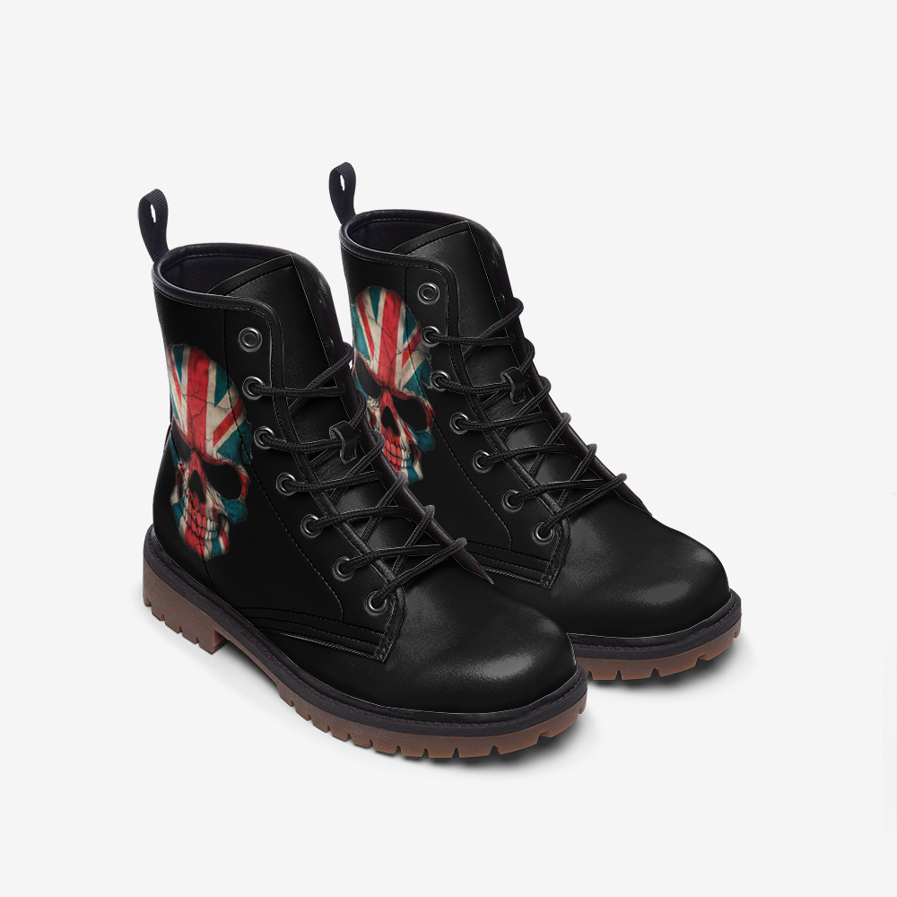 Vegan Combat Boots Union Jack Skull