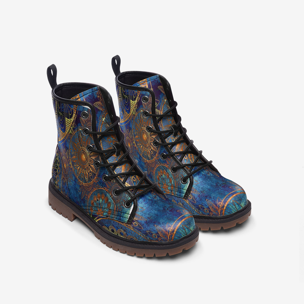 Mandala Blue Vegan Combat Boots