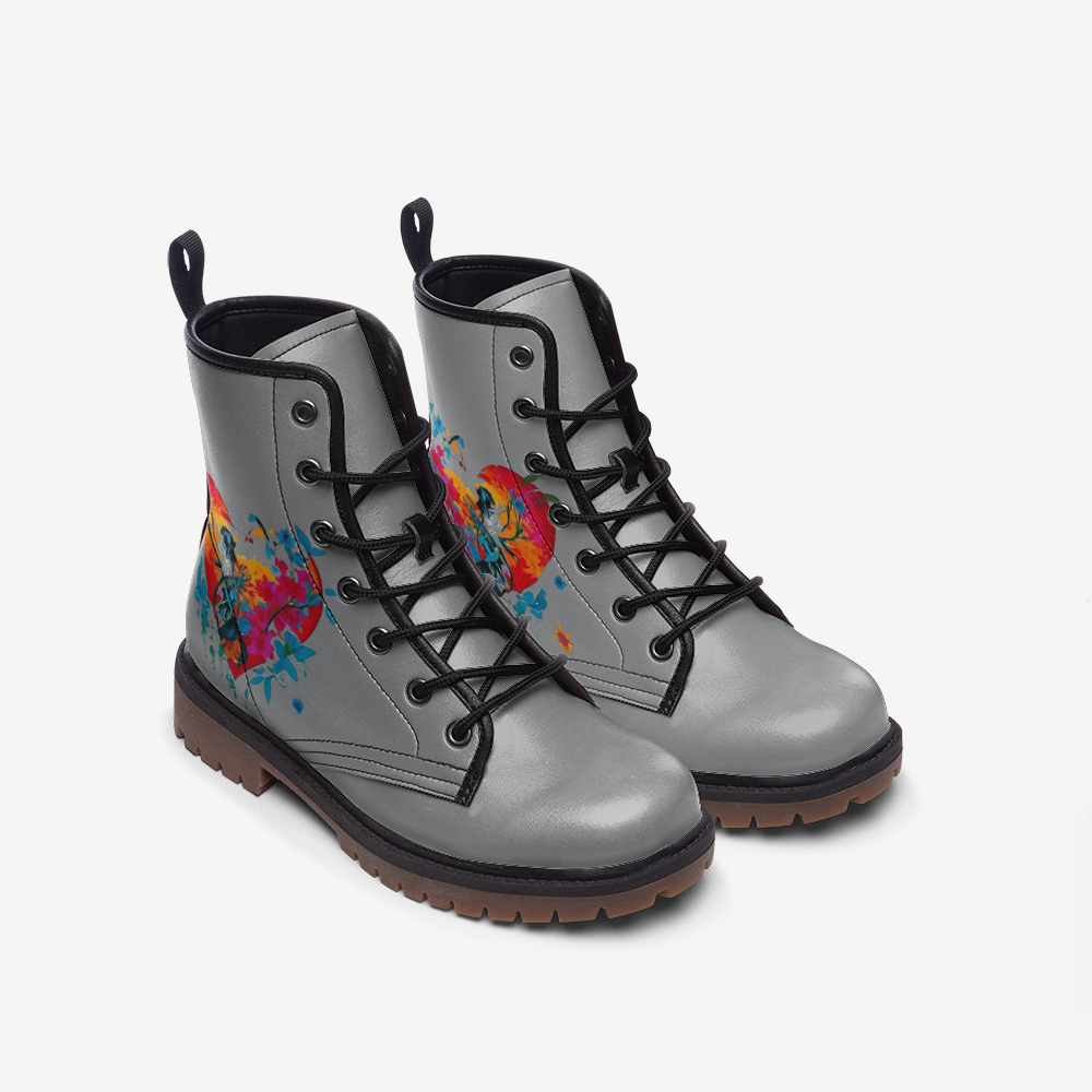 Vibrant Heart Vegan Combat Boots - Eco-Friendly and Unique Design