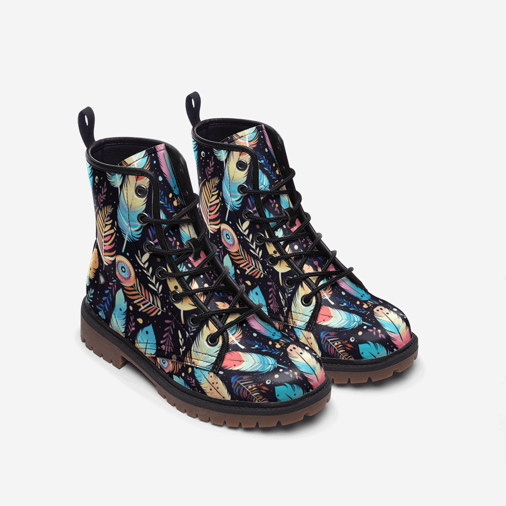 Colorful Feather Vegan Combat Boots - Eco-Friendly