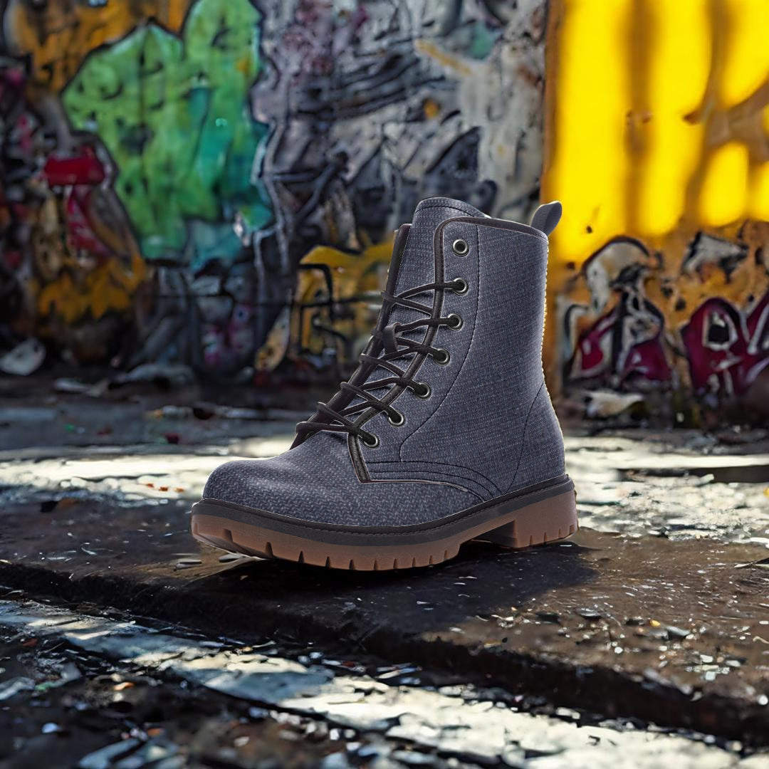 Blue Jean Combat Boots – Denim-inspired vegan style.