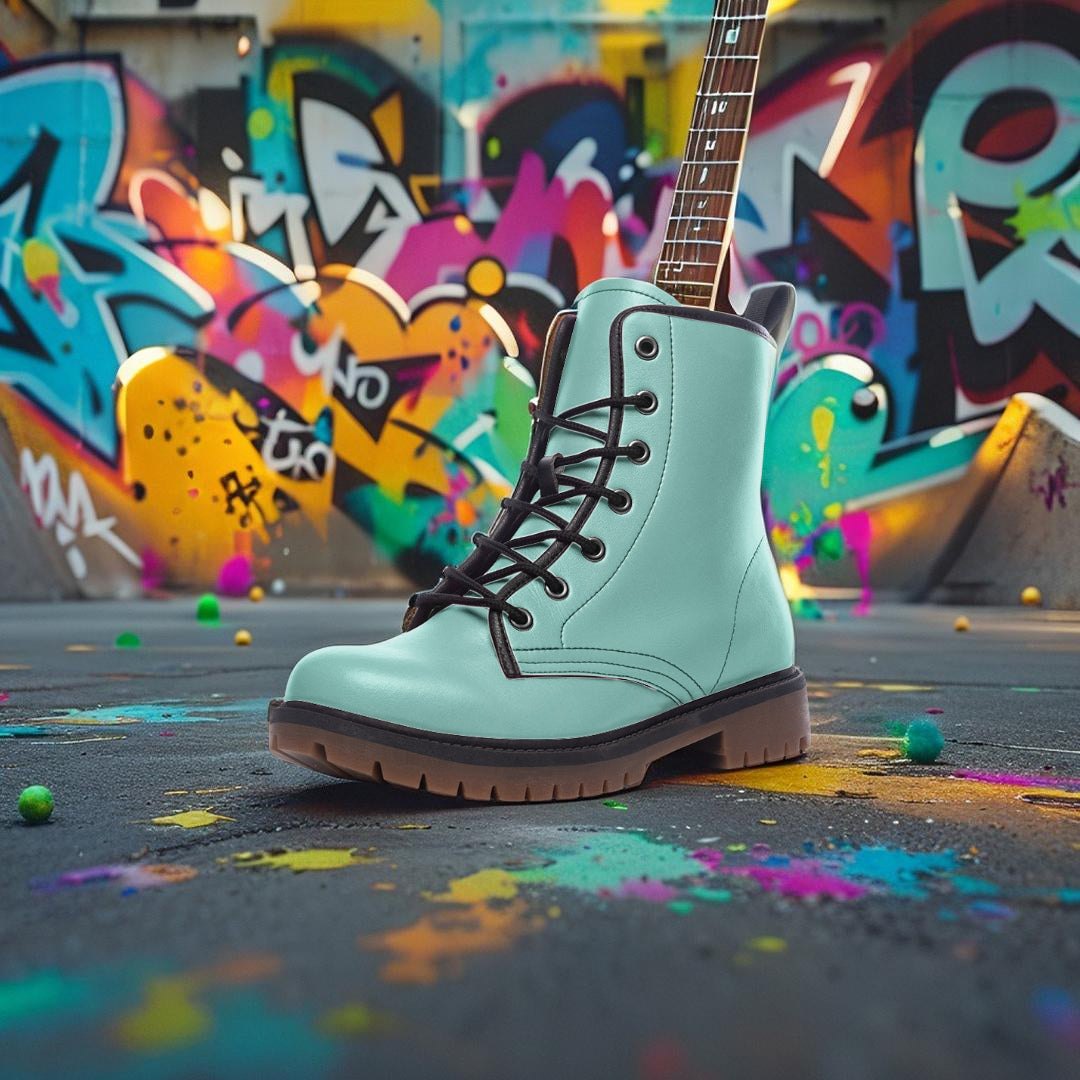 Mint Green Combat Boots – Stylish, bold, and ethical.