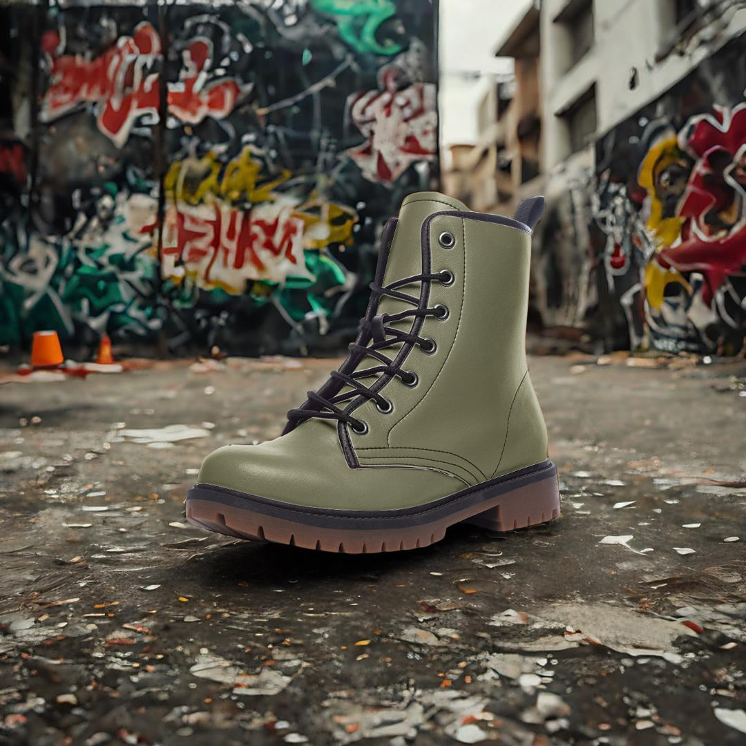 Olive Green Combat Boots – Grounded, bold, and sustainable.