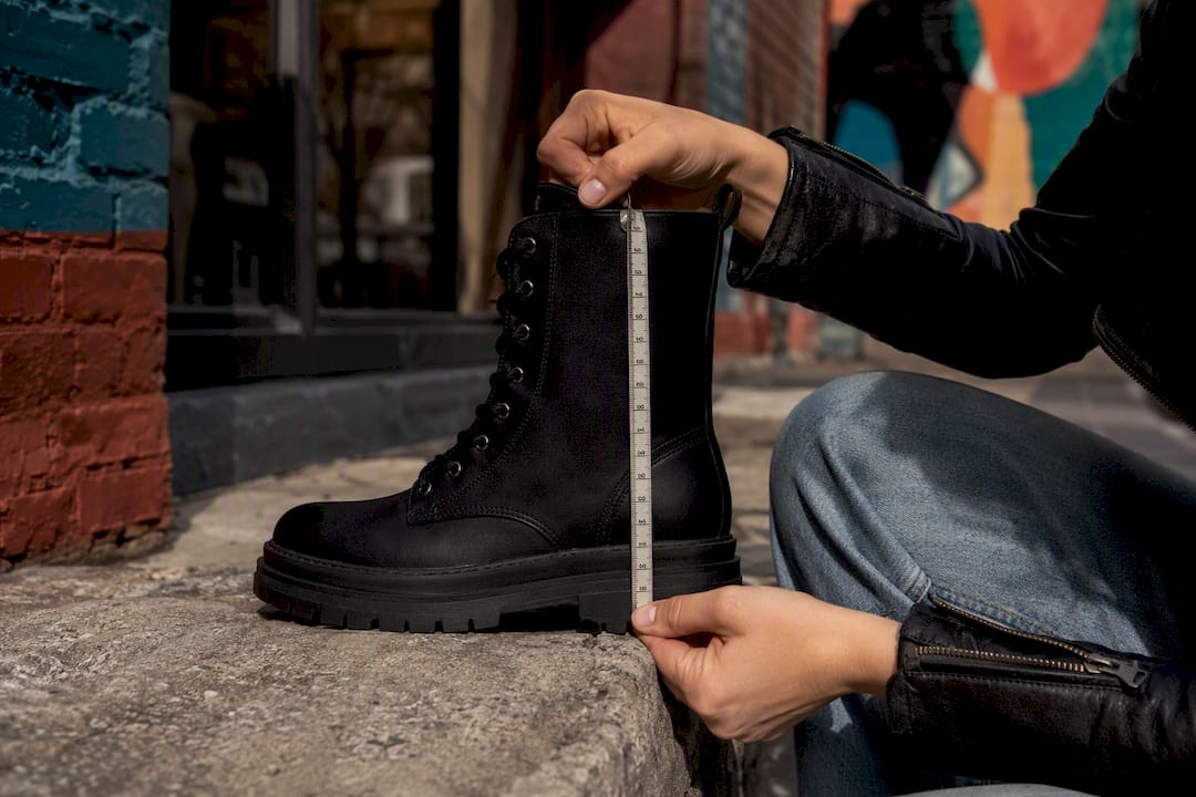 Measuring combat boot shaft height with tape