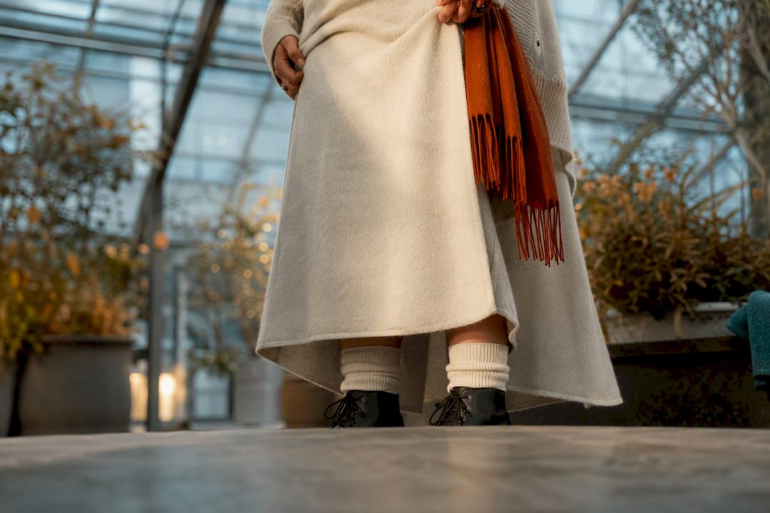 Layered winter outfit with combat boots