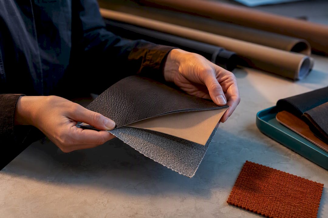 Layered vegan leather material swatches