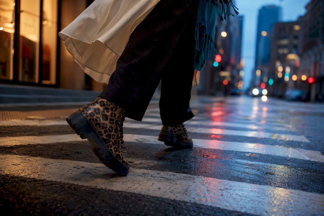 Leopard combat boot outfit in city light