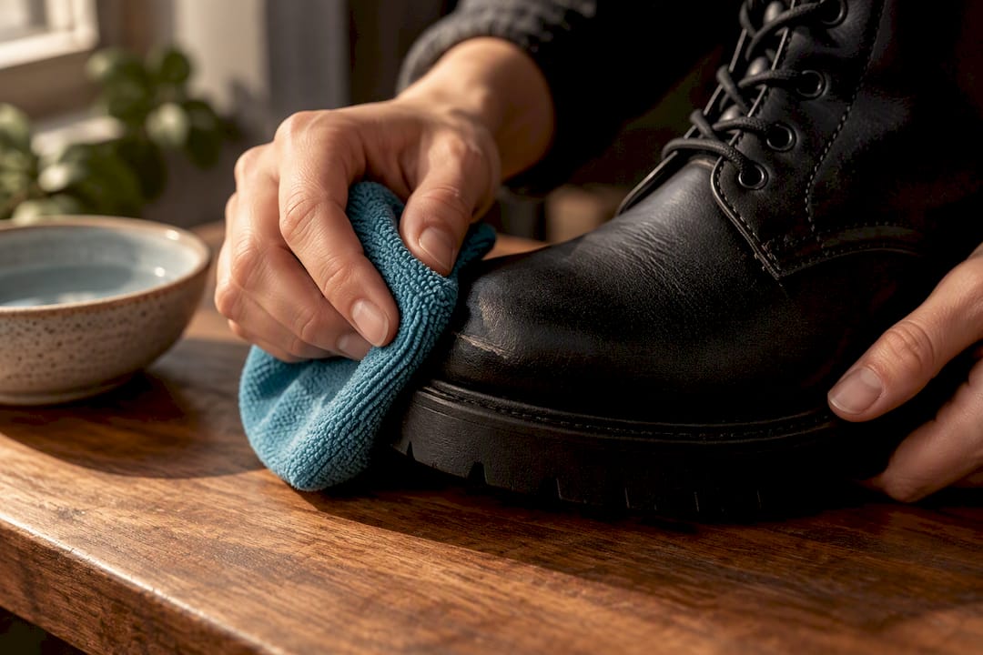 Removing a scuff from vegan boot material