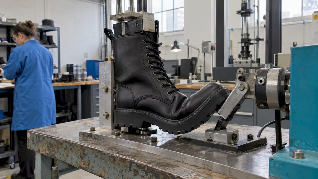 Unikiff vegan combat boot undergoing flex testing