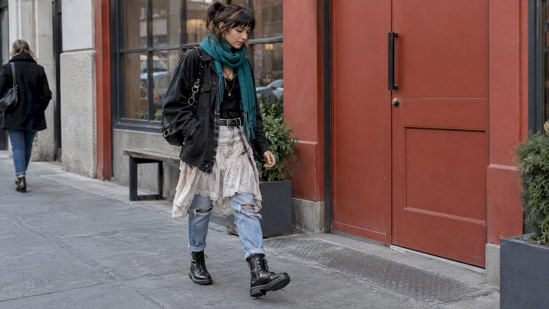 Unisex combat boots styled with alternative outfit