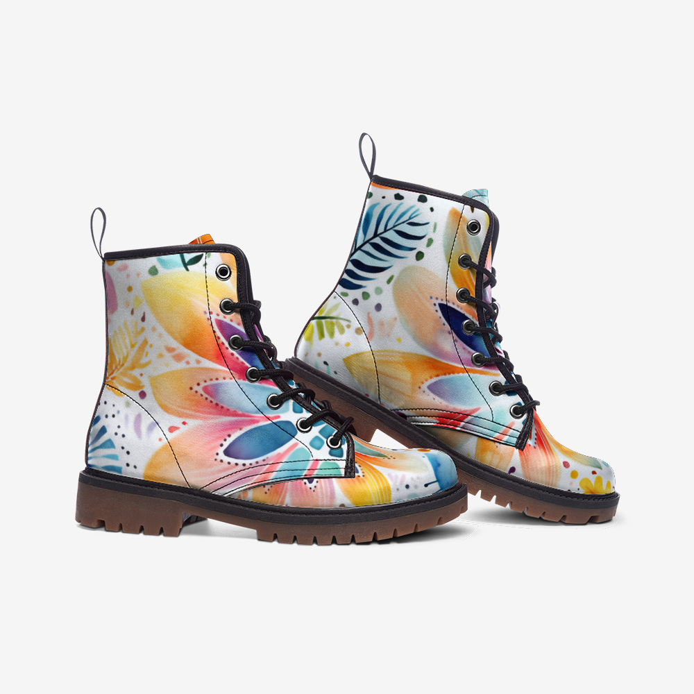 Vibrant Floral Vegan Combat Boots - Bold Eco-Friendly Footwear