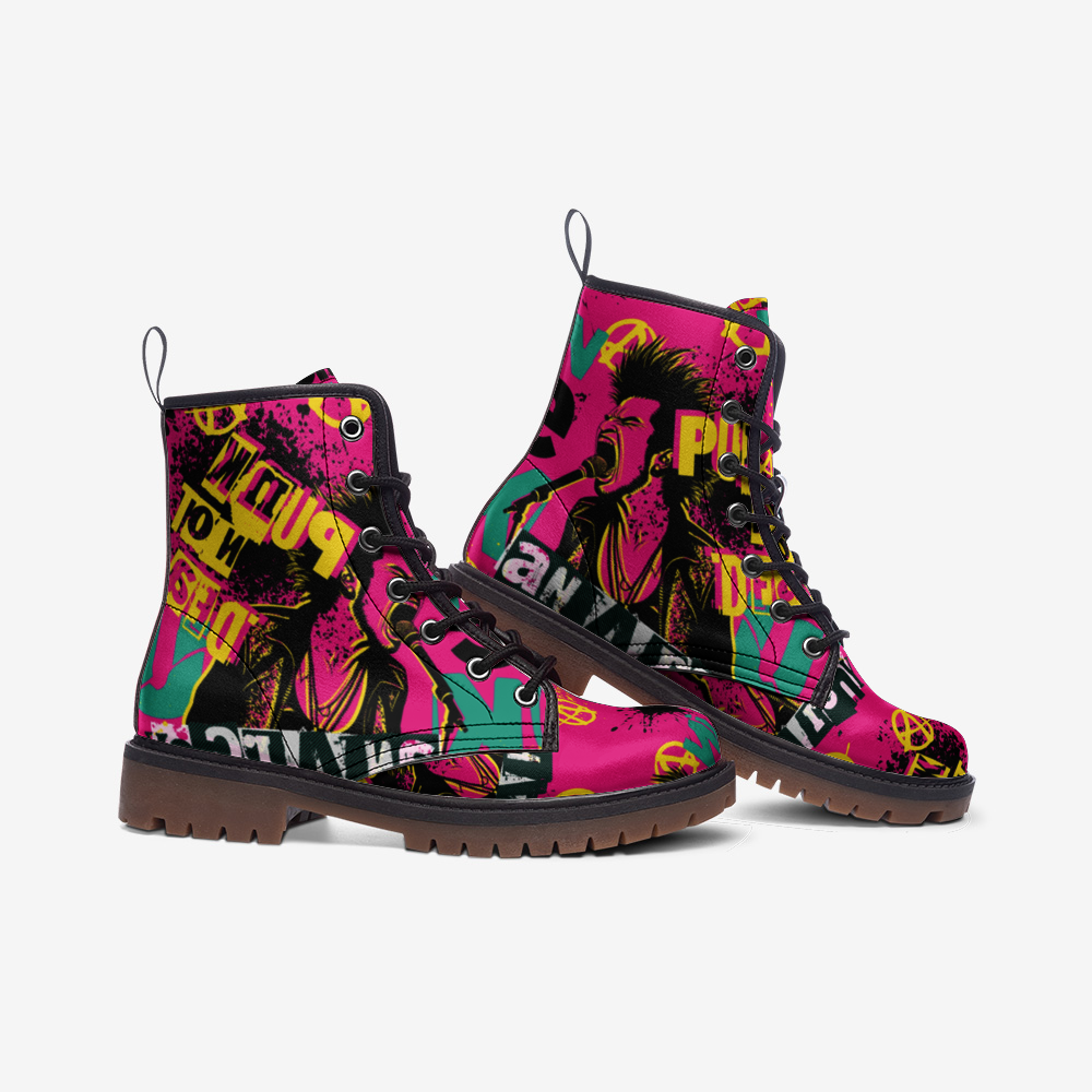 Vibrant Punk Vegan Combat Boots – Bold, Eco-Friendly Footwear