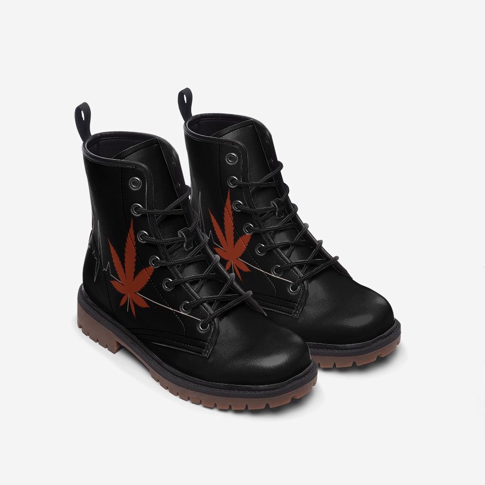 Cannabis Leaf Vegan Combat Boots