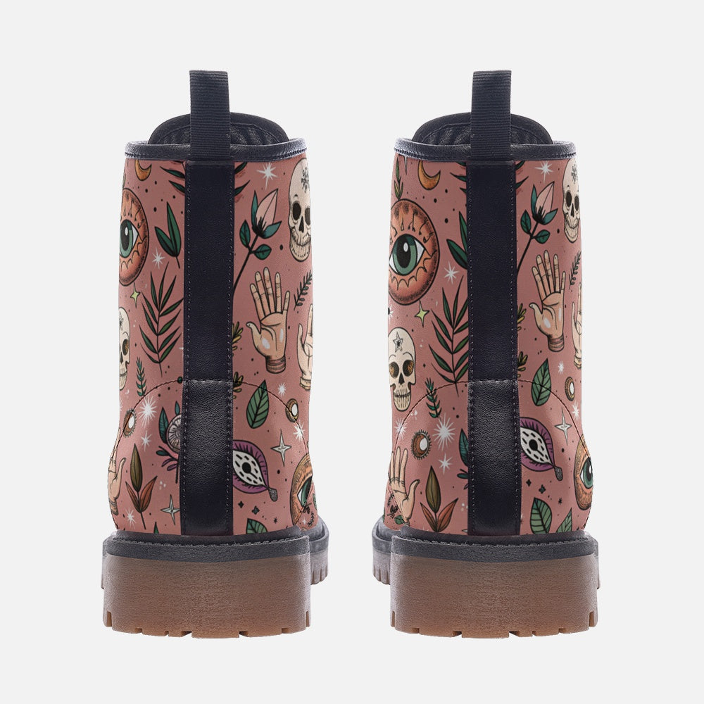 Mystic Eye Vegan Combat Boots – Pink Occult Print