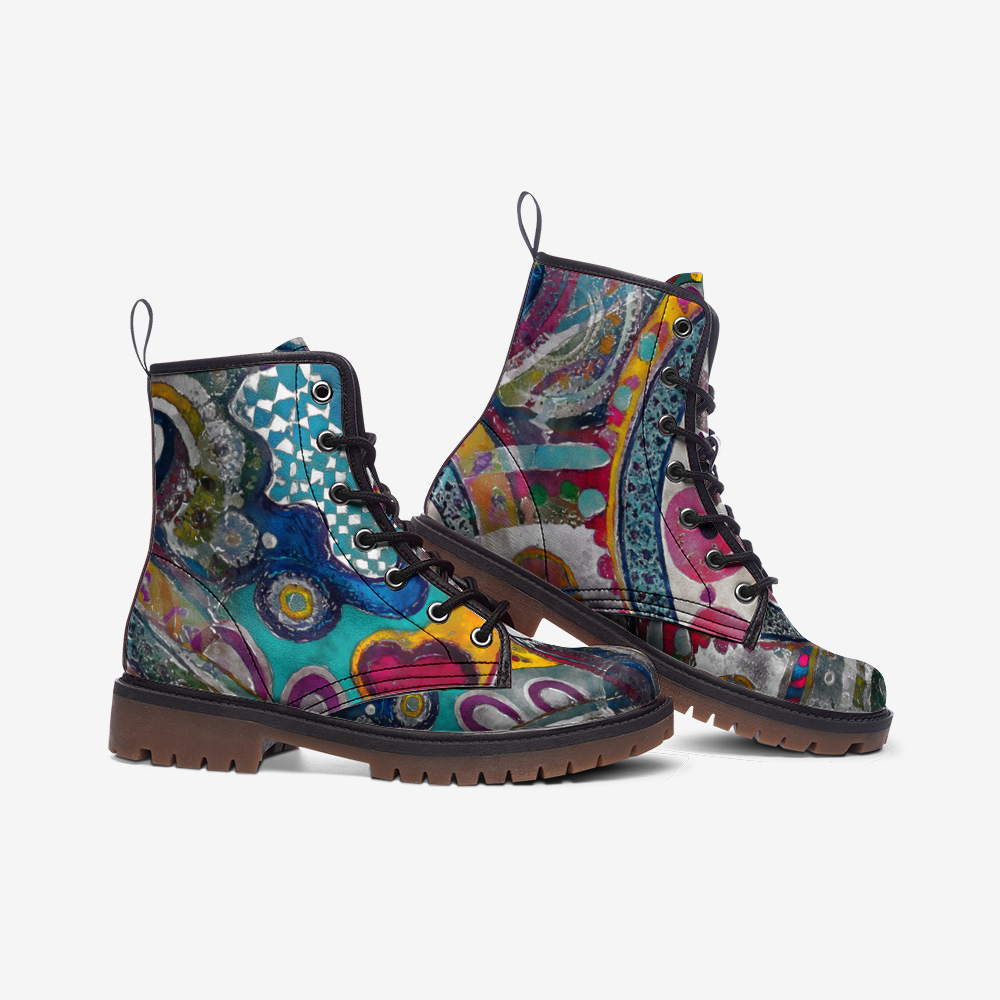 Vibrant Artistic Vegan Combat Boots – Eco-Friendly & Unique Footwear