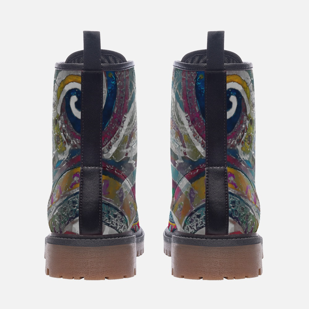 Vibrant Artistic Vegan Combat Boots – Eco-Friendly & Unique Footwear
