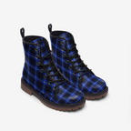 Blue-Black Plaid Combat Boots: Comfort Meets Adventure!