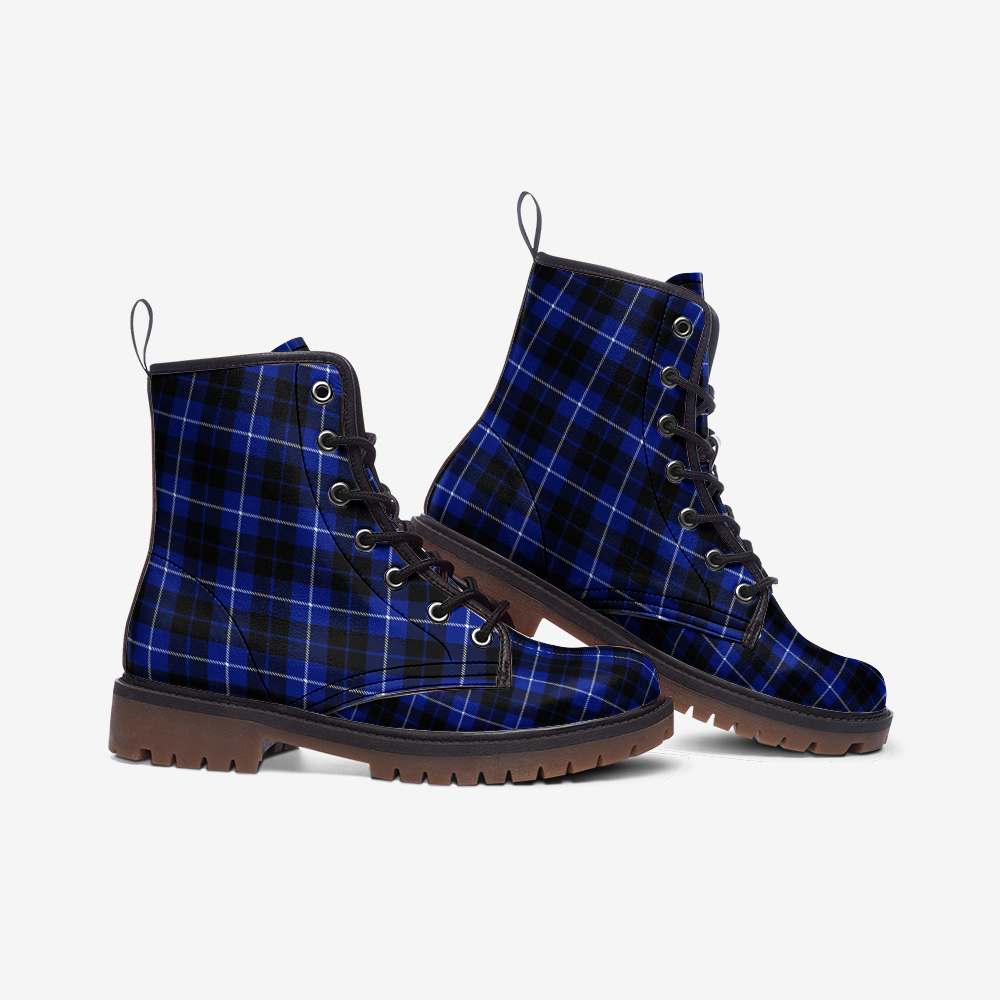 Blue-Black Plaid Combat Boots: Comfort Meets Adventure!