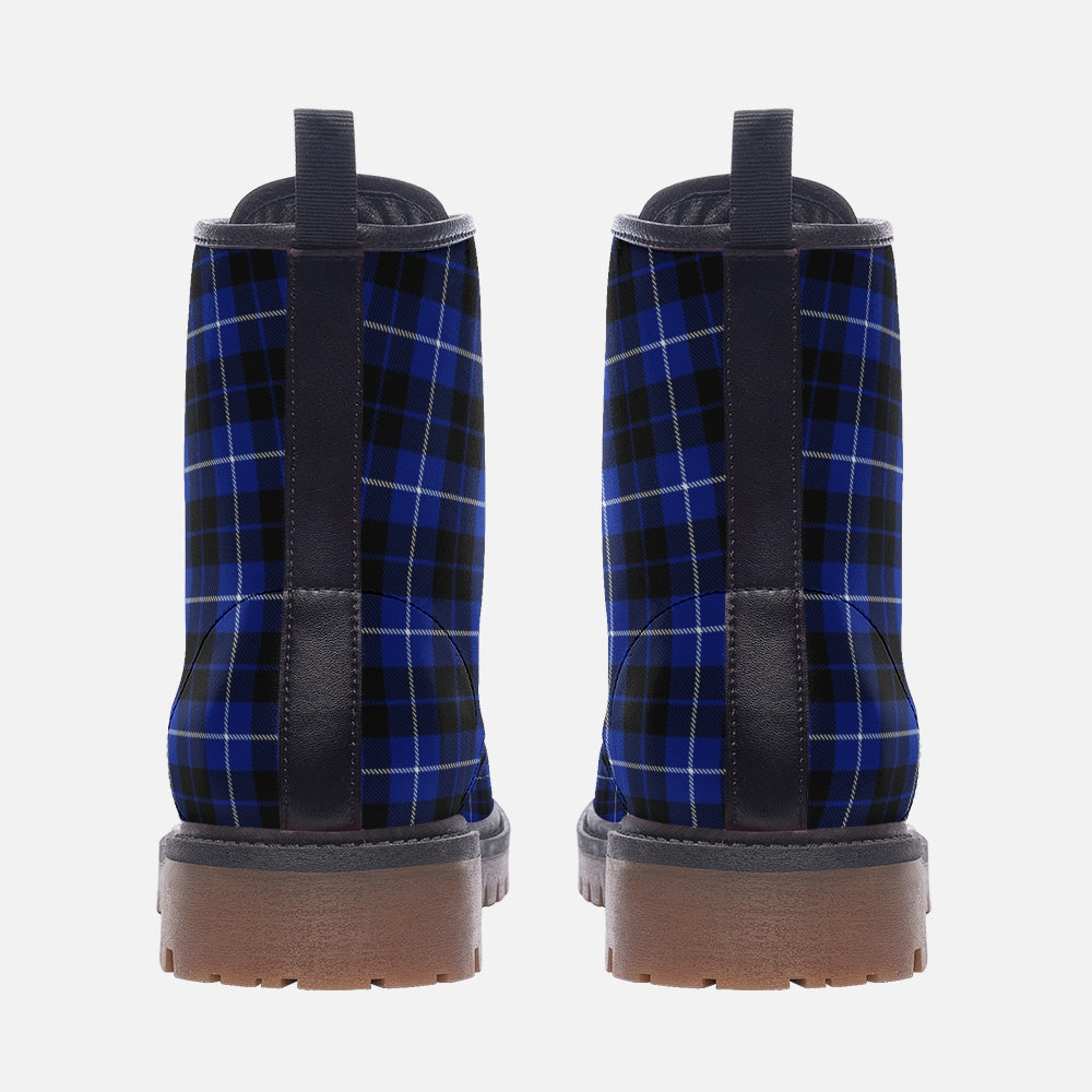 Blue-Black Plaid Combat Boots: Comfort Meets Adventure!