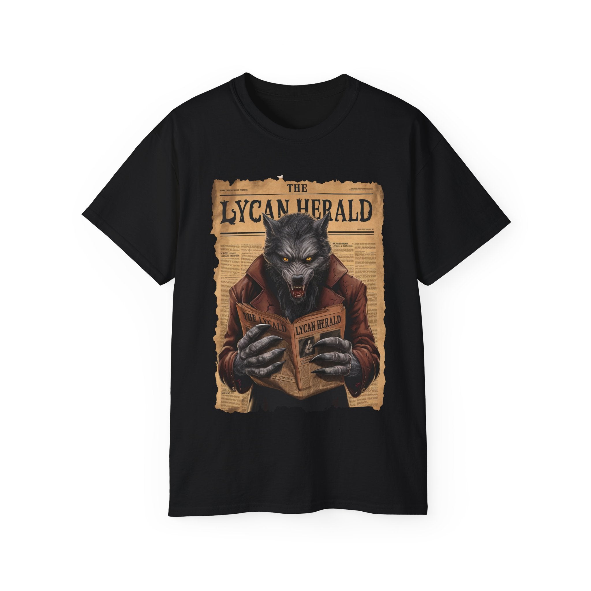 The Lycan Herald Werewolf T-Shirt – Halloween Werewolf Newspaper Design