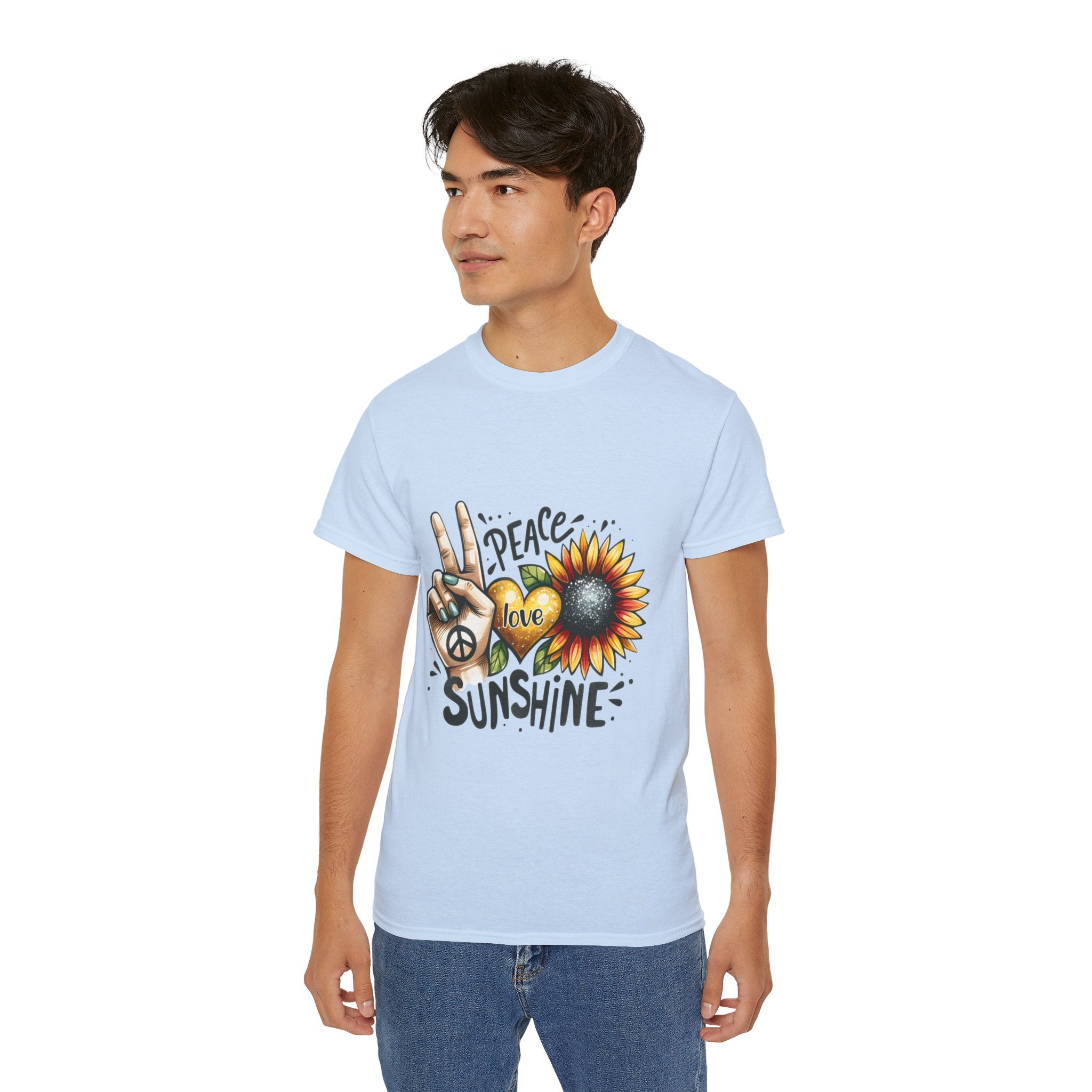 T-shirt girasole, t-shirt Peace Love Sunshine