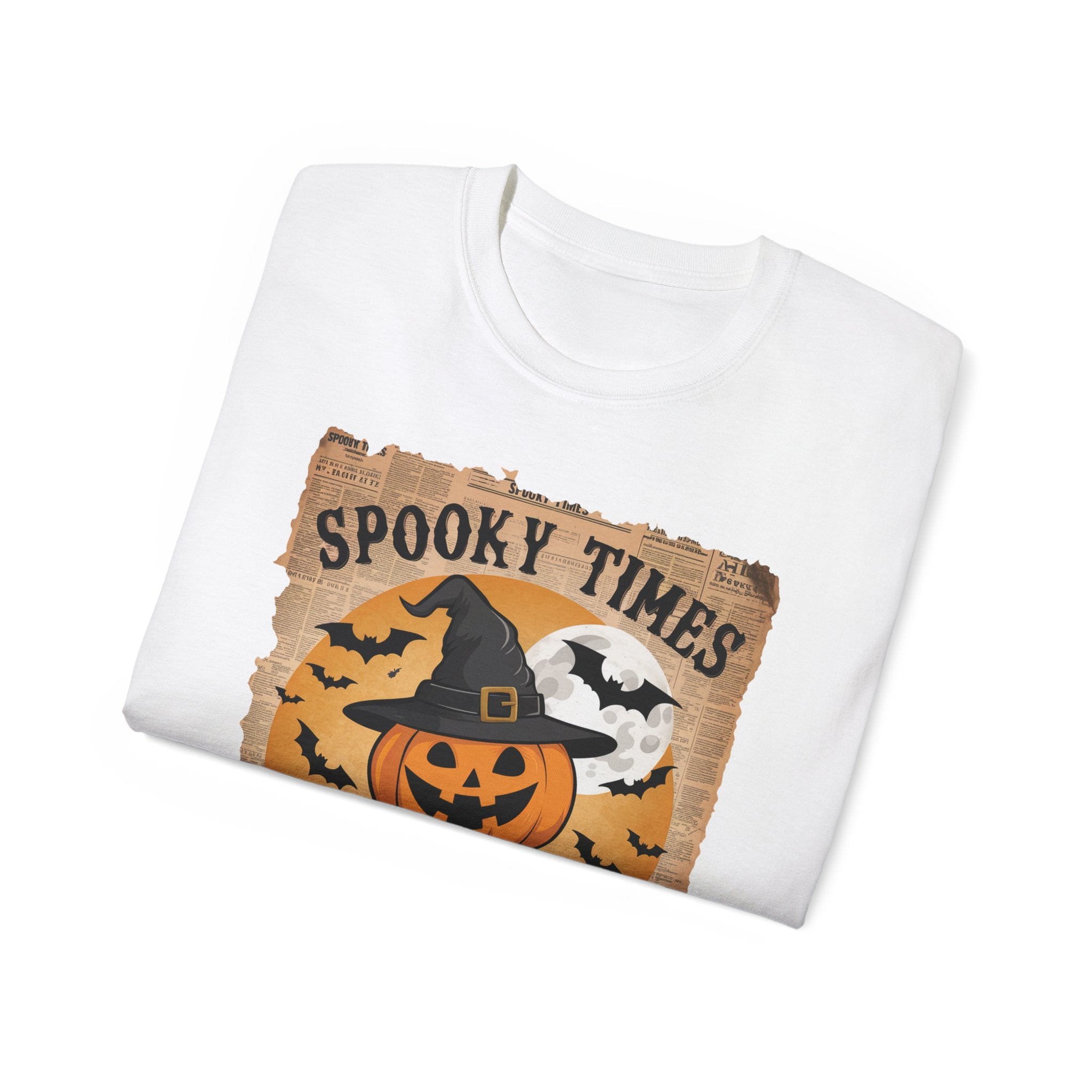 Spooky Times Pumpkin T-Shirt – Halloween Jack-o'-Lantern Witch Hat Design