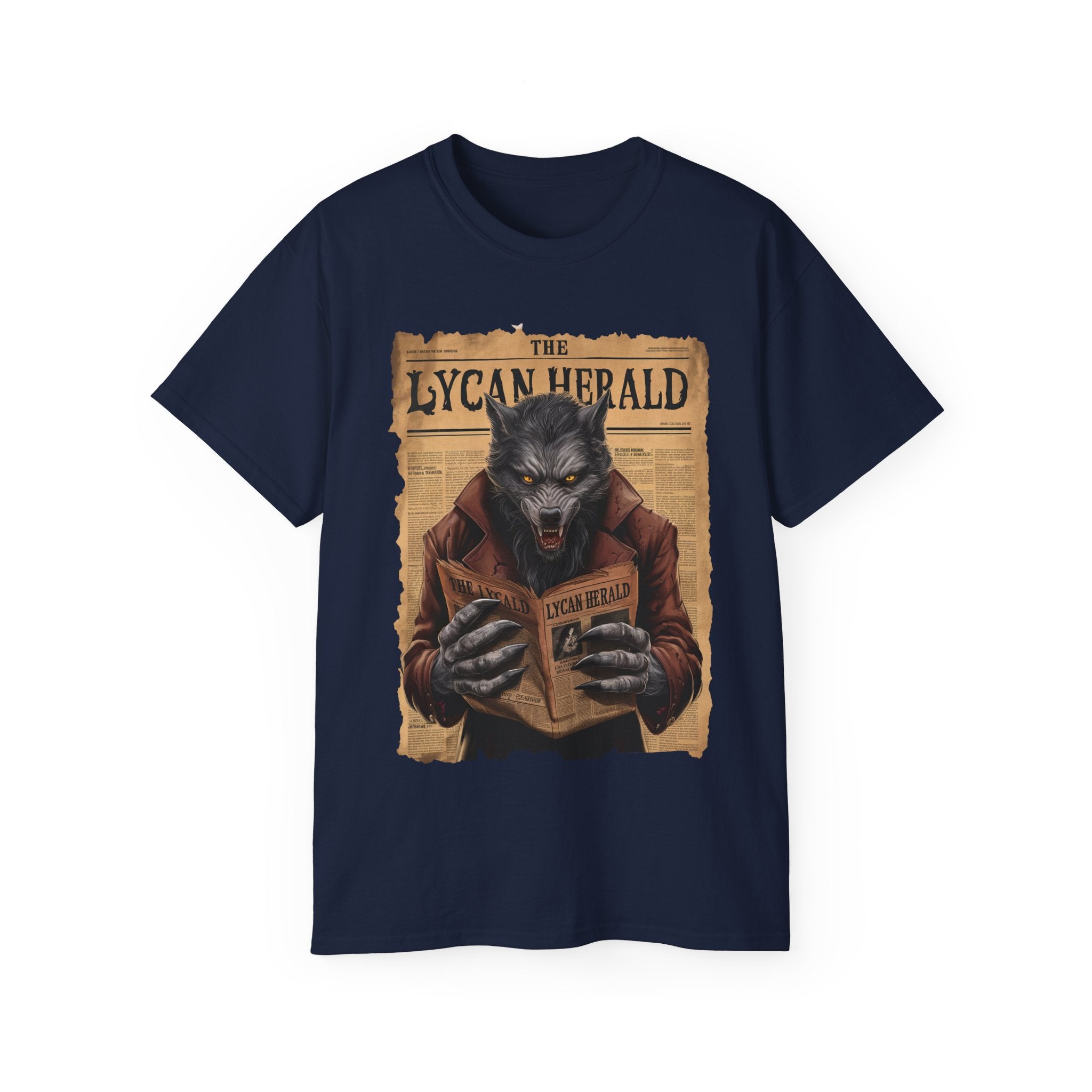 The Lycan Herald Werewolf T-Shirt – Halloween Werewolf Newspaper Design