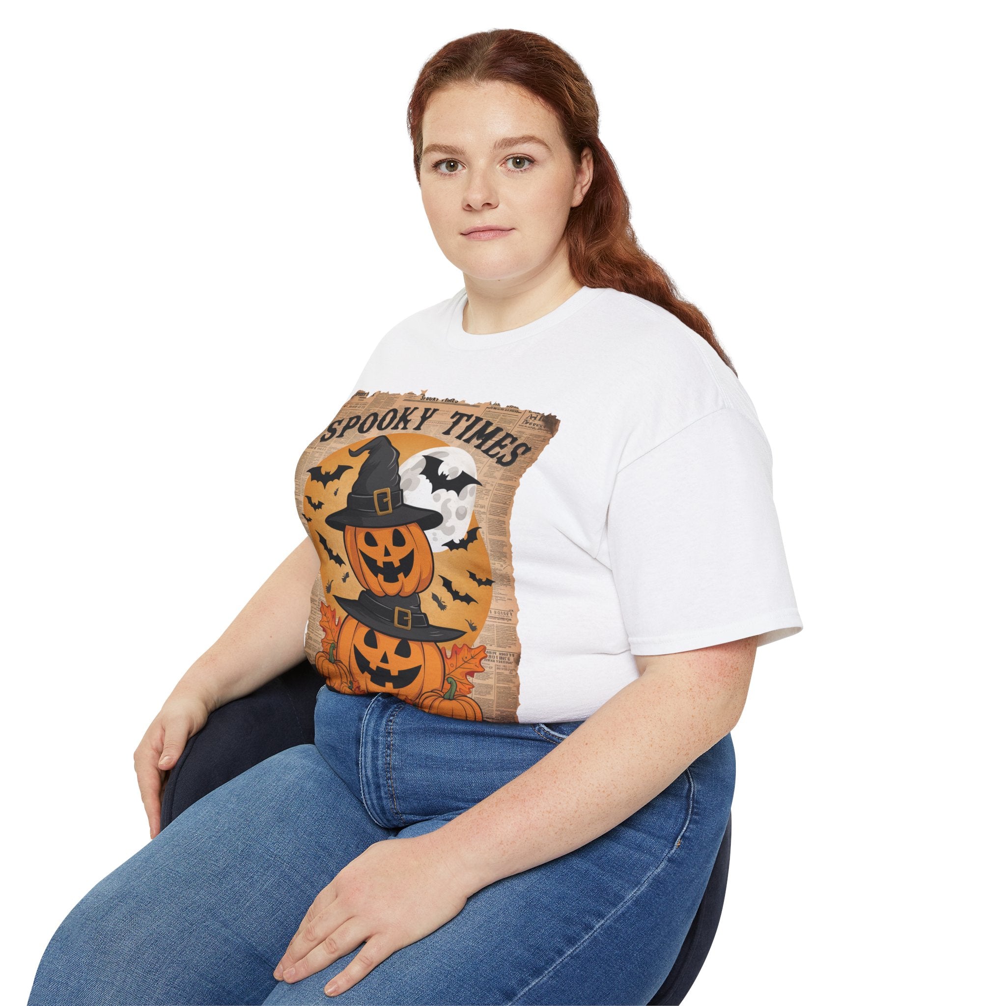 Spooky Times Pumpkin T-Shirt – Halloween Jack-o'-Lantern Witch Hat Design