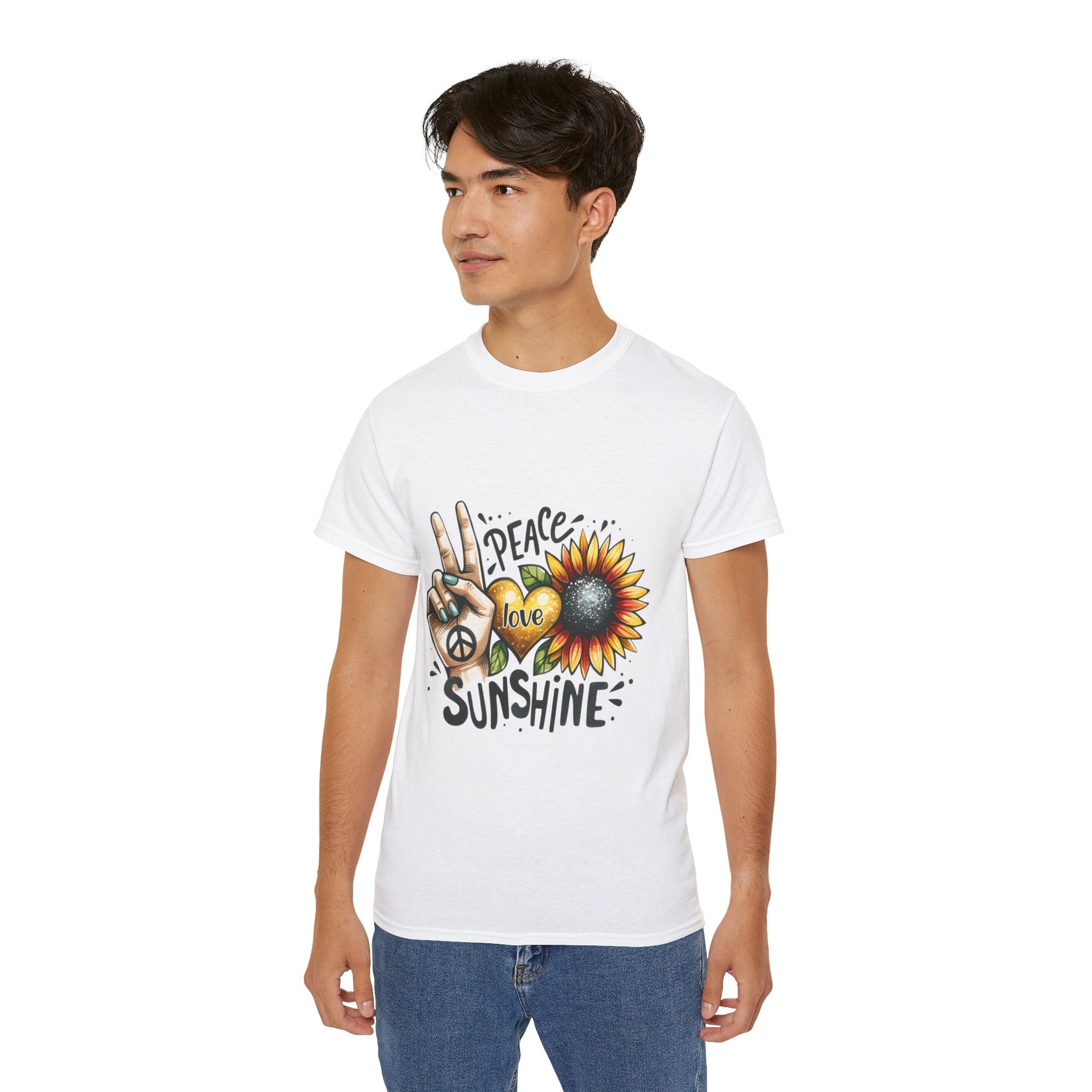 T-shirt girasole, t-shirt Peace Love Sunshine