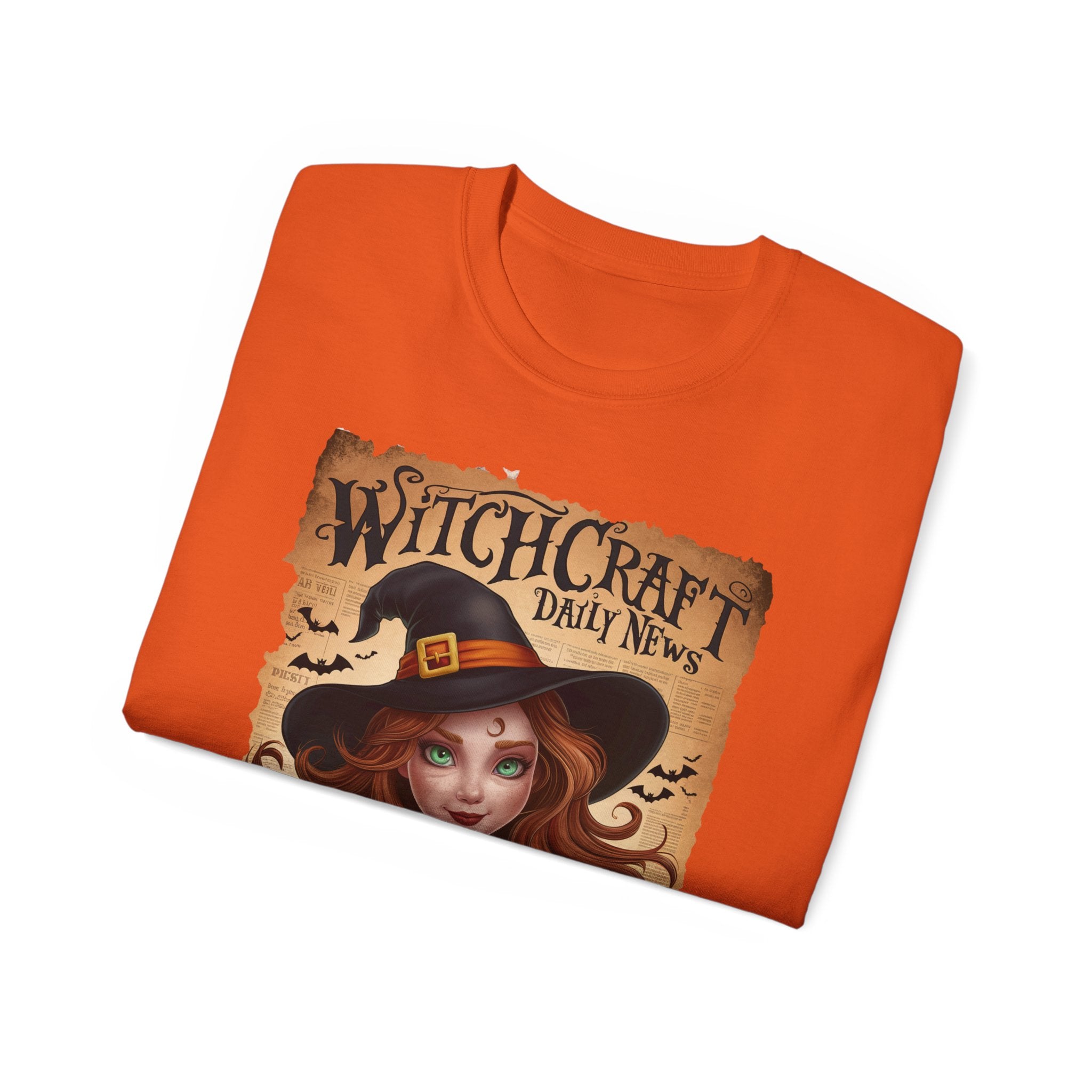 Witchcraft Daily News T-Shirt – Halloween Witch with Pumpkin Design