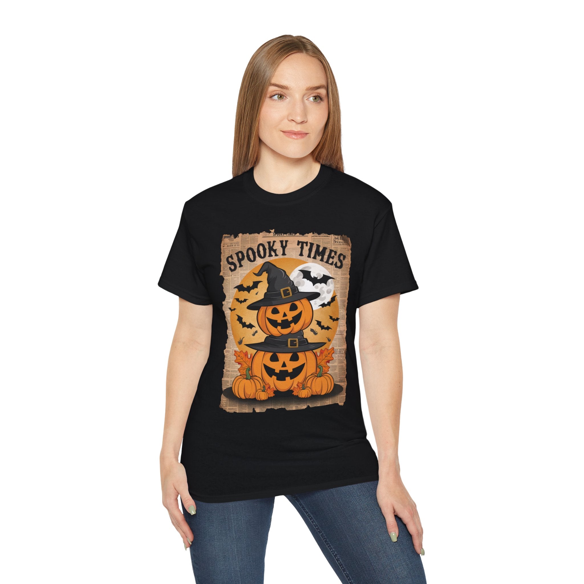 Spooky Times Pumpkin T-Shirt – Halloween Jack-o'-Lantern Witch Hat Design