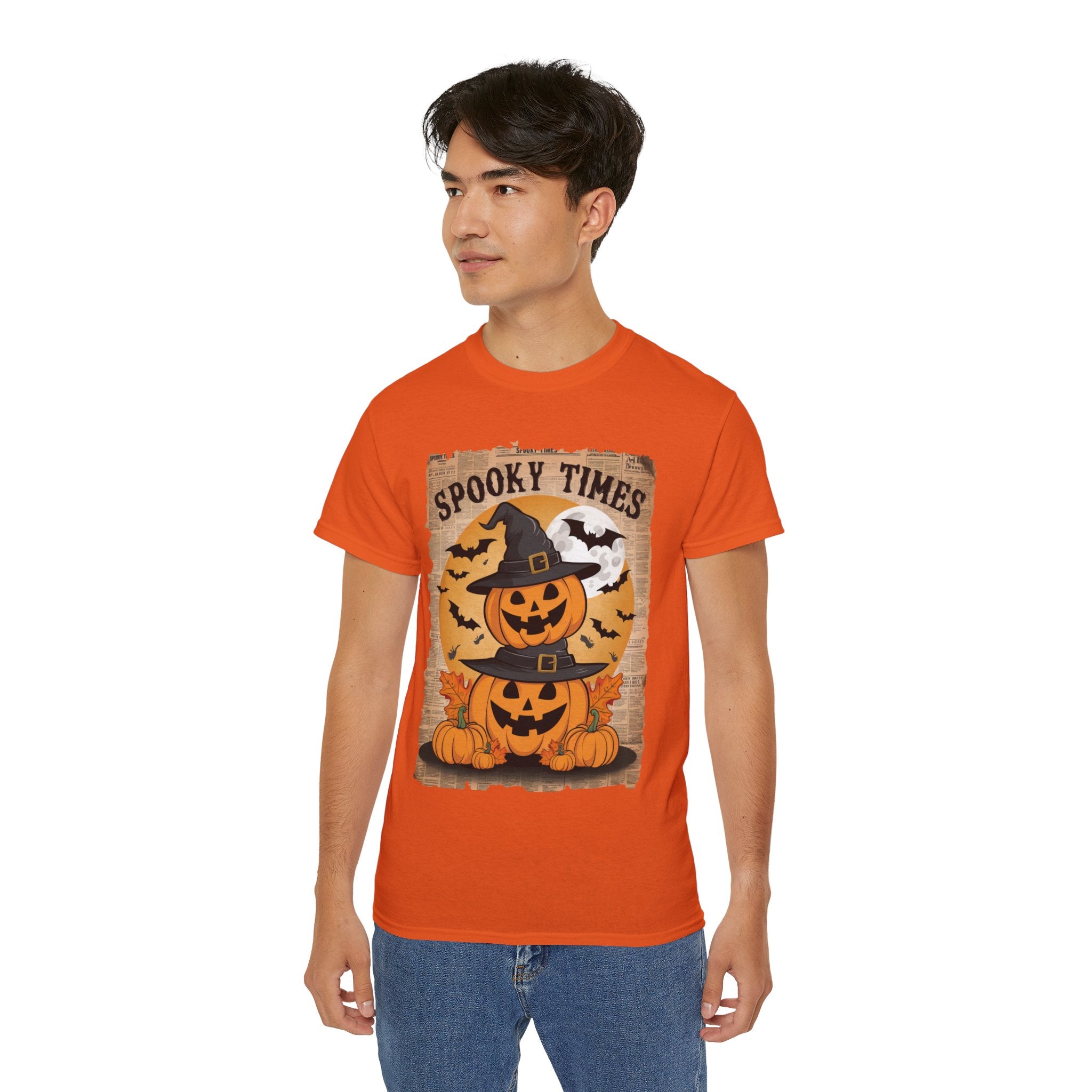 Spooky Times Pumpkin T-Shirt – Halloween Jack-o'-Lantern Witch Hat Design