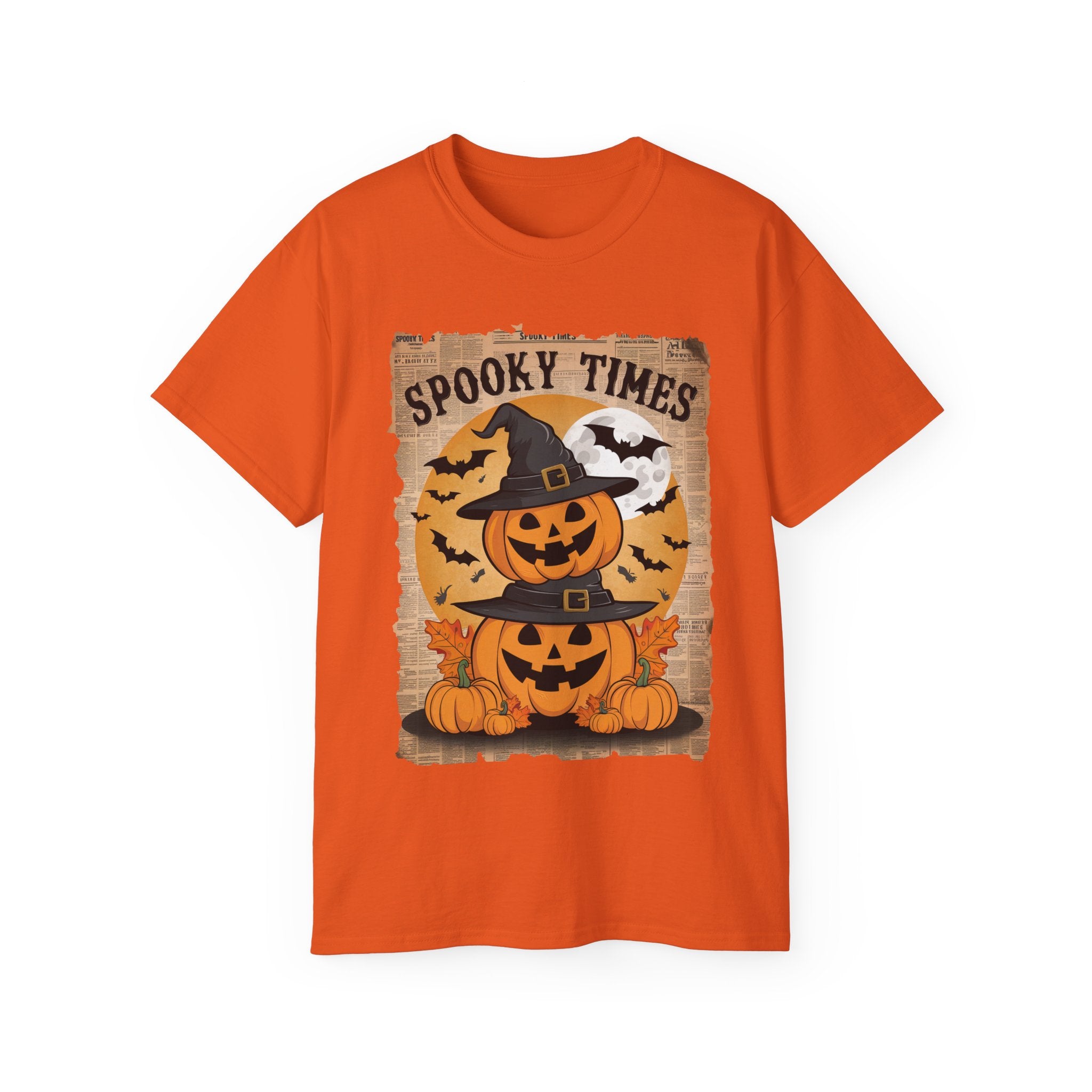 Spooky Times Pumpkin T-Shirt – Halloween Jack-o'-Lantern Witch Hat Design