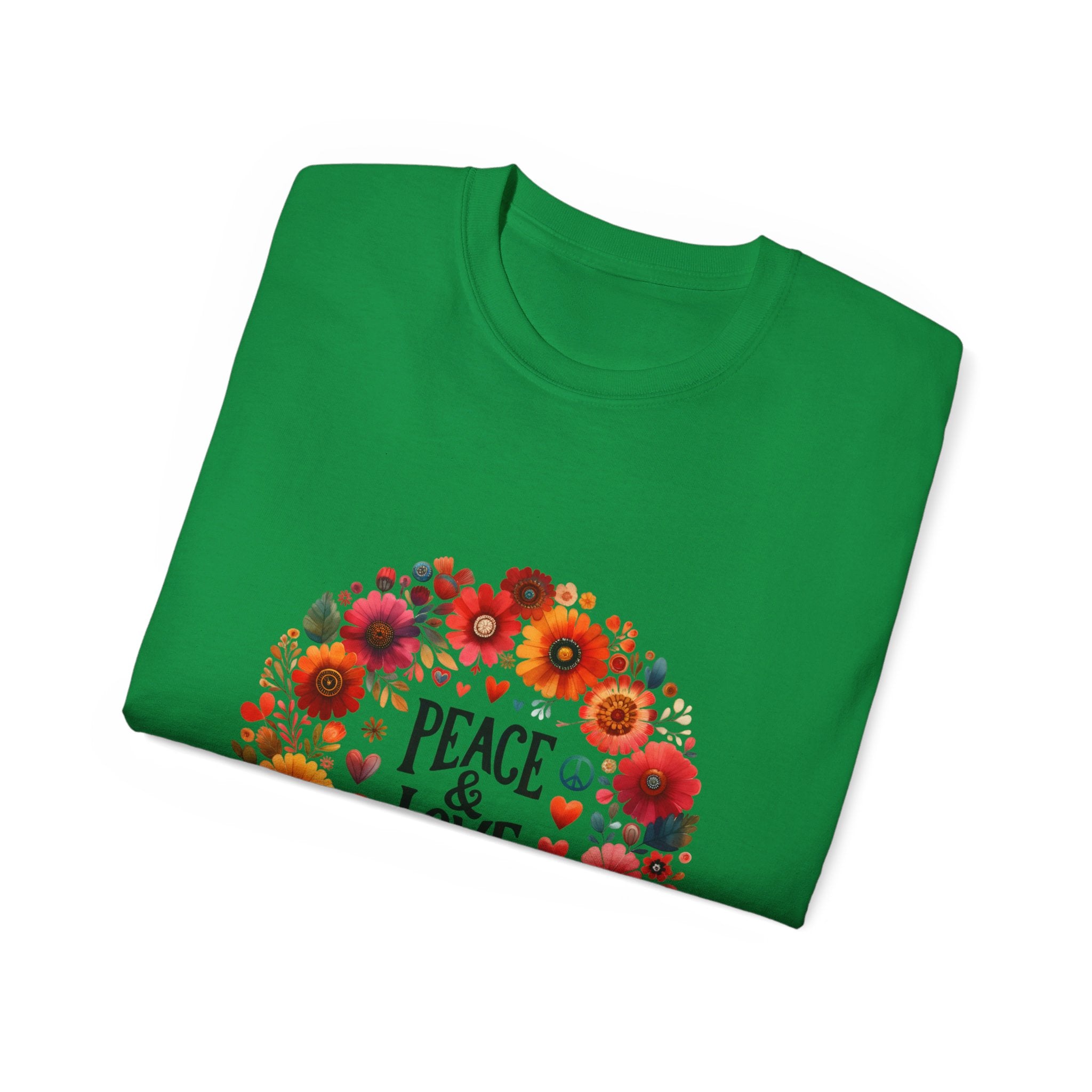 Hippie t-shirt, Green Floral Peace t-shirt