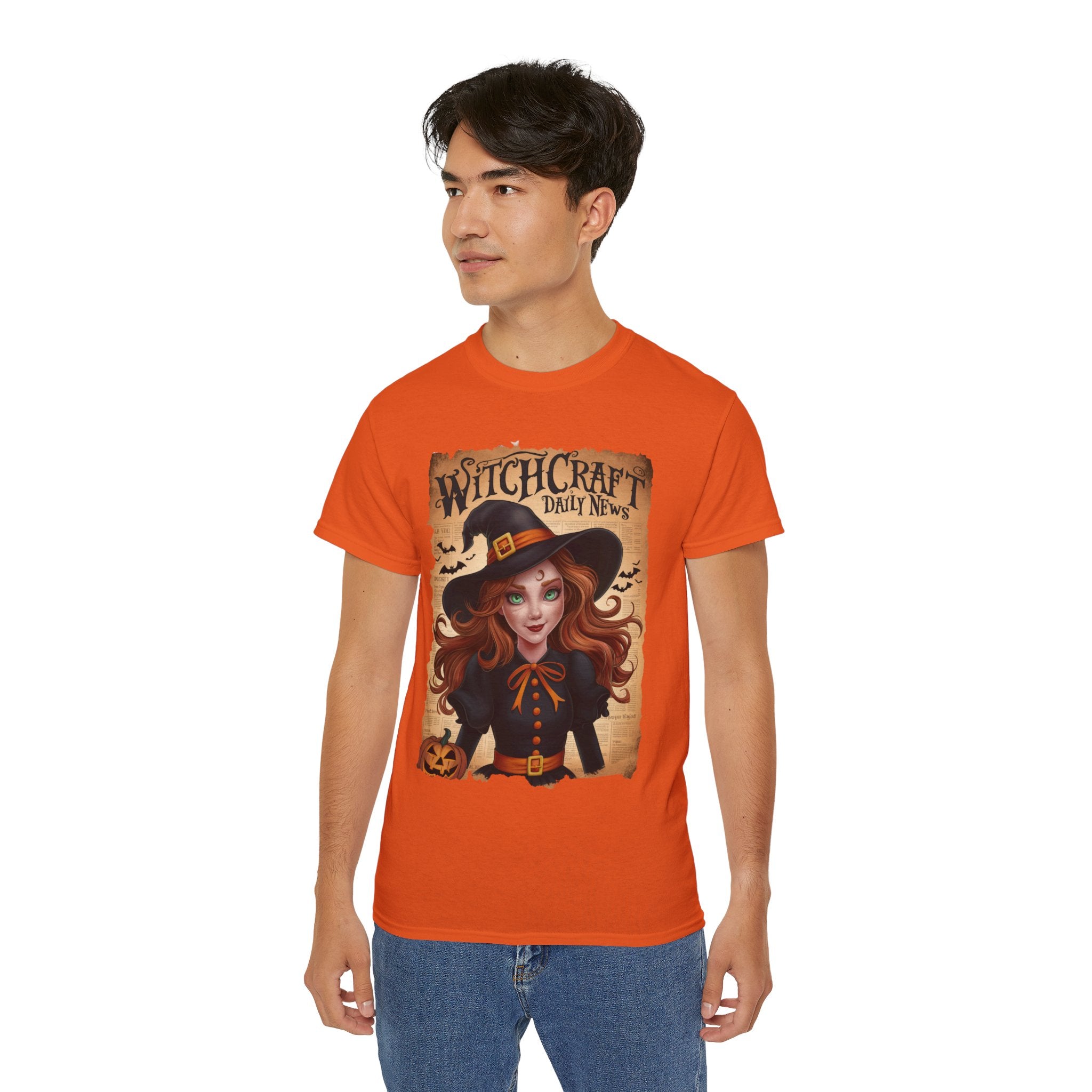 Witchcraft Daily News T-Shirt – Halloween Witch with Pumpkin Design