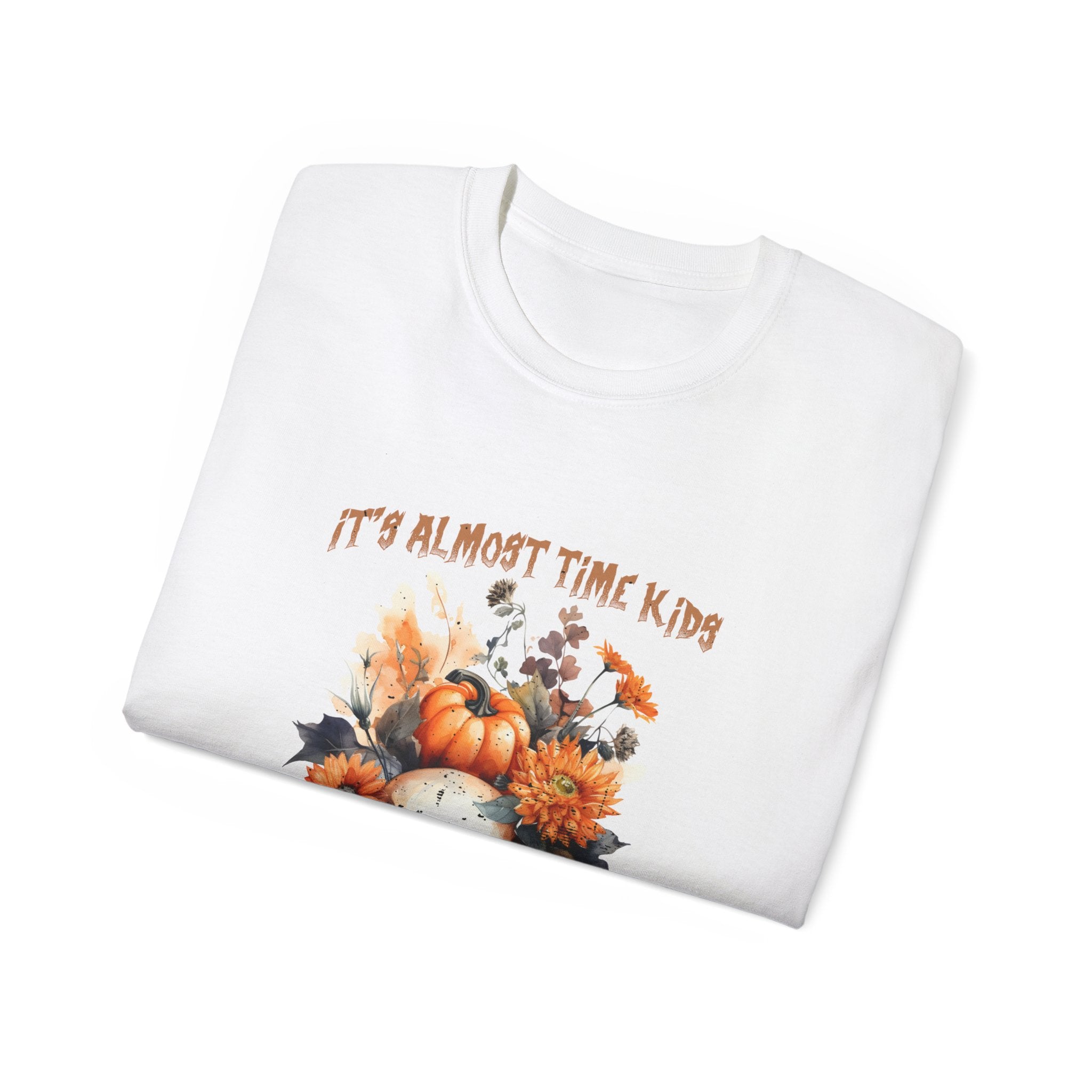 Happy Happy Halloween Skull & Pumpkin T-Shirt – Fall Floral Halloween Design