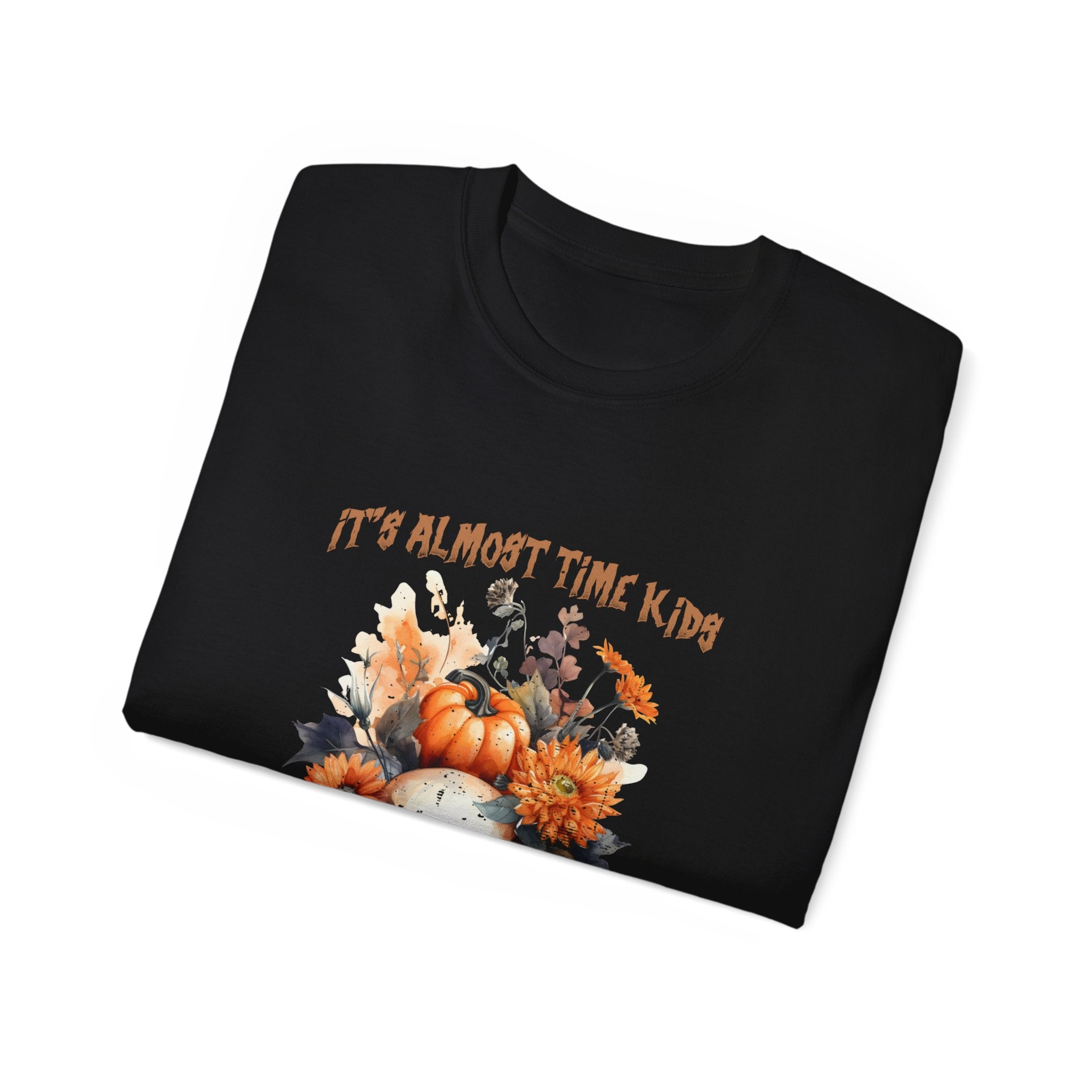 Happy Happy Halloween Skull & Pumpkin T-Shirt – Fall Floral Halloween Design